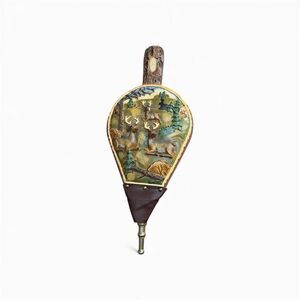 Vintage 3D Carved Deer Motif Fireplace Bellow Rustic Decor